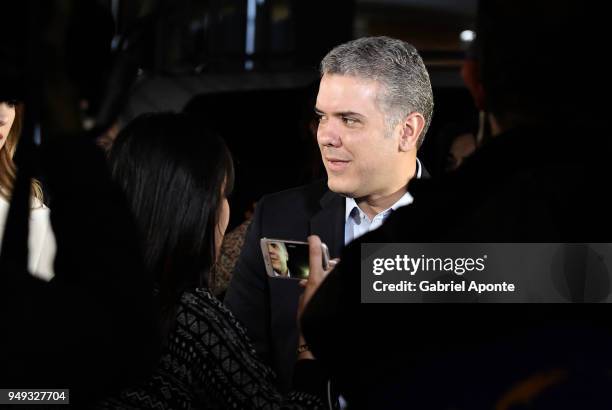 Ivan Duque presidential candidate arrives to the 2018 Americas Initiative Presidential Debate at Noticias RCN Studios on April 19, 2018 in Bogota,...