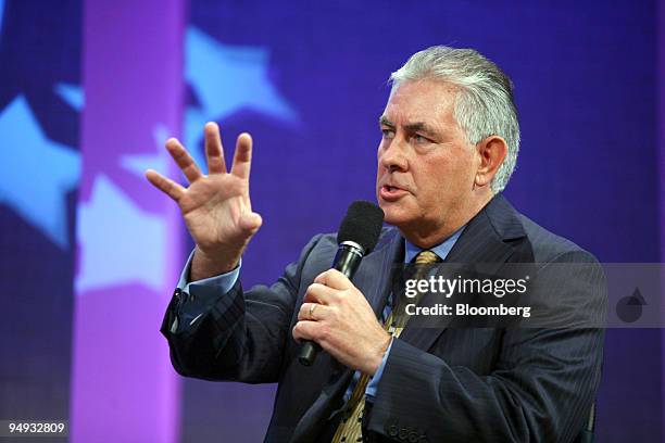 Rex Tillerson, chief executive officer of ExxonMobil Corp., speaks at the Clinton Global Initiative's annual meeting in New York, U.S., on Wednesday,...