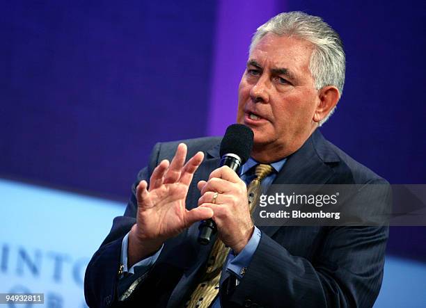 Rex Tillerson, chief executive officer of ExxonMobil Corp., speaks at the Clinton Global Initiative's annual meeting in New York, U.S., on Wednesday,...