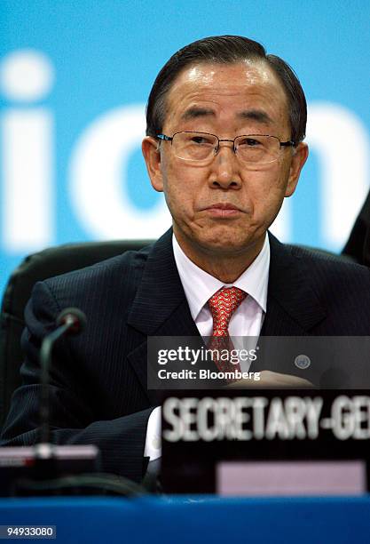 Ban Ki-moon, U.N. Secretary-general, arrives in the main plenary hall where international discussions take place at the United Nations Climate Change...