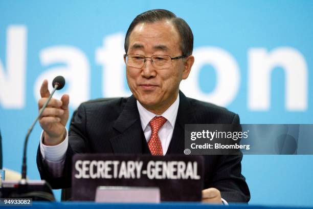 Ban Ki-moon, U.N. Secretary-general, speaks in the main plenary hall where international discussions take place at the United Nations Climate Change...