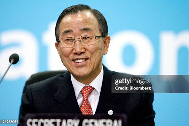 Ban Ki-moon, U.N. Secretary-general, speaks in the main plenary hall where international discussions take place at the United Nations Climate Change...