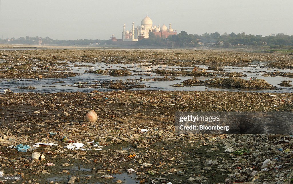 The polluted Yamuna river runs alongside the Taj Mahal in Ag