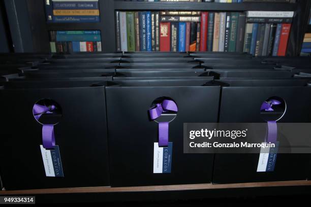 View of the gift bags at CORAZON, Tribeca Film Festival Global Film Premiere and Red Carpet Event presented by Montefiore on April 20, 2018 in New...