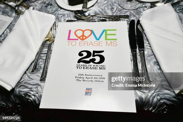 View of the atmosphere during the 25th Annual Race To Erase MS Gala at The Beverly Hilton Hotel on April 20, 2018 in Beverly Hills, California.