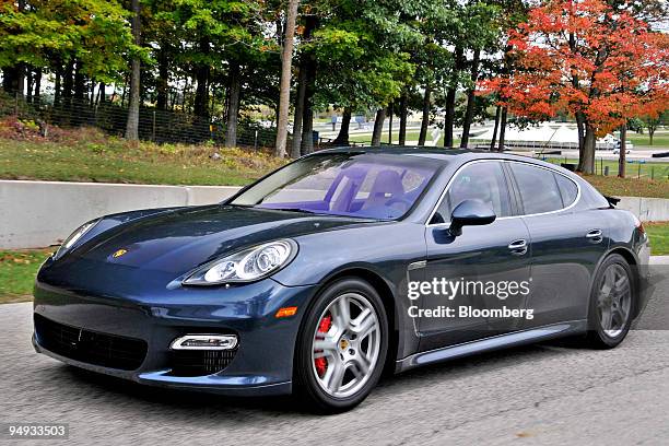 The 2010 Porsche Panamera Turbo is driven by members of the media at the Road America race course in Elkhart Lake, Wisconsin, U.S., on Tuesday, Sept....