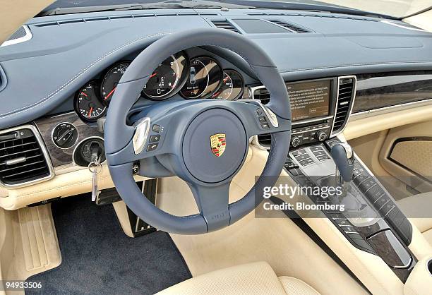 The interior of the 2010 Porsche Panamera Turbo is shown at the Road America race course in Elkhart Lake, Wisconsin, U.S., on Tuesday, Sept. 29,...