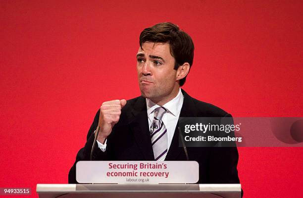 Andy Burnham, U.K. Health secretary, speaks at the Labour party conference in Brighton, U.K., on Wednesday, Sept. 30, 2009. Gordon Brown's attack on...