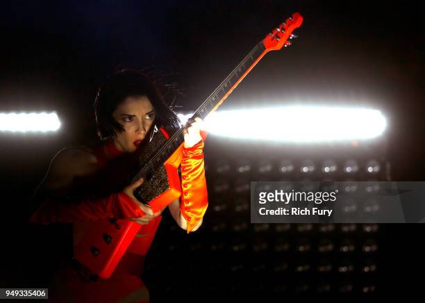 St. Vincent performs onstage during the 2018 Coachella Valley Music And Arts Festival at the Empire Polo Field on April 20, 2018 in Indio, California.