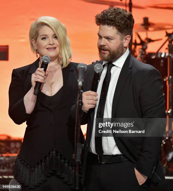 Kelly Osbourne and Jack Osbourne speak onstage at the 25th Annual Race To Erase MS Gala at The Beverly Hilton Hotel on April 20, 2018 in Beverly...