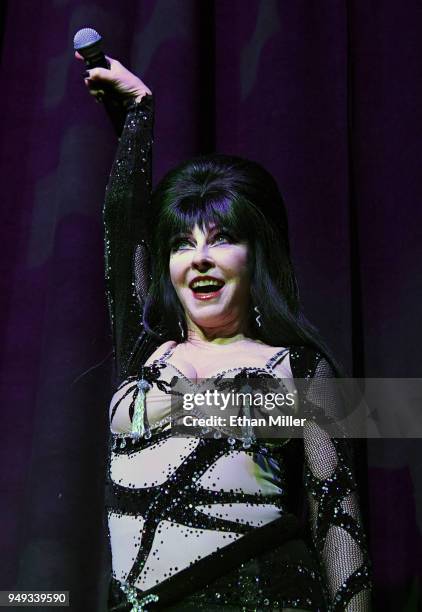 Cassandra "Elvira, Mistress of the Dark" Peterson performs as she hosts the Viva Las Vegas Rockabilly Weekend's Burlesque Showcase at the Orleans...