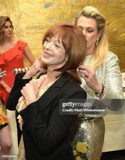 Founder of Race To Erase MS Nancy Davis, and Frances Fisher wearing peace & love jewelry by Nancy Davis, attends the 25th Annual Race To Erase MS...