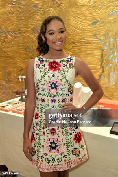 Chandler Kinney, wearing peace & love jewelry by Nancy Davis, attends the 25th Annual Race To Erase MS Gala at The Beverly Hilton Hotel on April 20,...