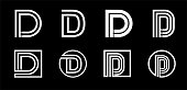 Capital letter D. Modern set for monograms, logos, emblems, initials. Made of white stripes Overlapping with shadows.