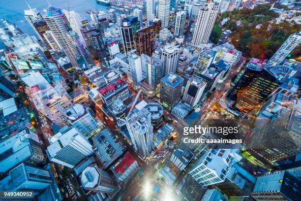 aerial view of auckland financial district,new zealand - auckland stock pictures, royalty-free photos & images