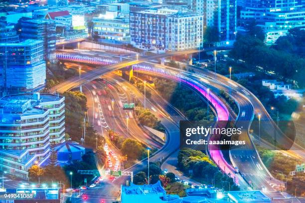 aerial view of auckland motorway junction,new zealand - auckland transport stock pictures, royalty-free photos & images