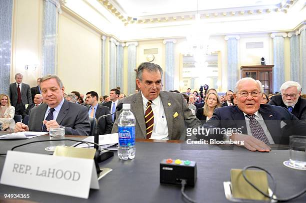 Ray LaHood, center, President Barack Obama's nominee to be U.S. Transportation secretary, arrives to testify before the Senate Commerce, Science and...