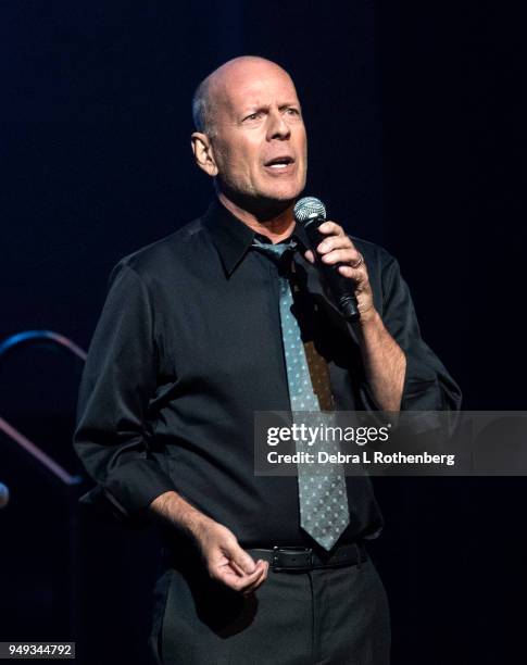 Bruce Willis performs at the 16th Annual A Great Night in Harlem Gala at The Apollo Theater on April 20, 2018 in New York City.