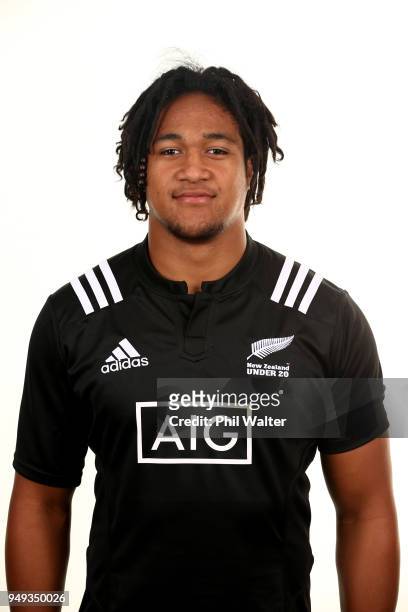 Leicester Fainga'anuku poses during a New Zealand U20 headshot session on April 21, 2018 in Auckland, New Zealand.