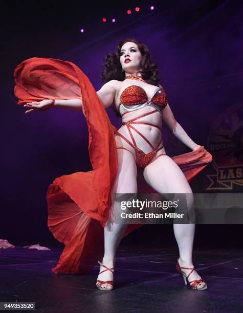 Burlesque dancer Medianoche performs during the Viva Las Vegas Rockabilly Weekend's Burlesque Showcase hosted by Cassandra "Elvira, Mistress of the...