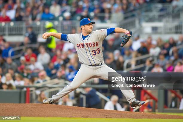 New York Mets Starting pitcher Matt Harvey during a Major League Baseball game between the New York Mets and the Atlanta Braves on April 19, 2018 at...