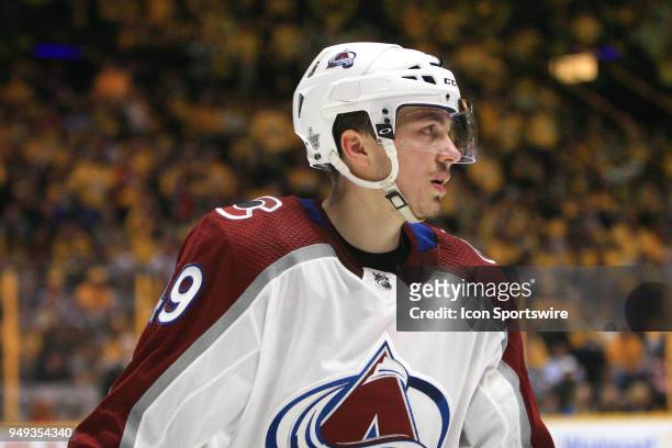 Colorado Avalanche defenseman Samuel Girard is shown during Game Five of Round One of the Stanley Cup Playoffs between the Colorado Avalanche and...