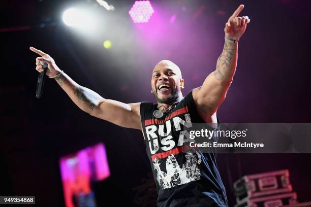 Flo Rida performs onstage at the 25th Annual Race To Erase MS Gala at The Beverly Hilton Hotel on April 20, 2018 in Beverly Hills, California.