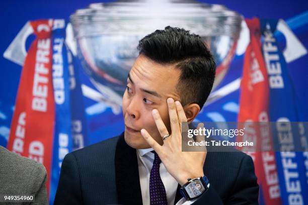 Marco Fu of Hong Kong attends a media day ahead of 2018 World Snooker Championship at Crucible Theatre on April 20, 2018 in Sheffield, England.