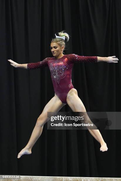 Lexi Graber of Alabama performs on the beam during the NCAA Women's Gymnastics National Championship first round on April 20 at Chaifetz Arena, St....