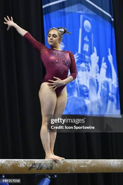 Peyton Ernst of Alabama performs on the beam during the NCAA Women's Gymnastics National Championship first round on April 20 at Chaifetz Arena, St....