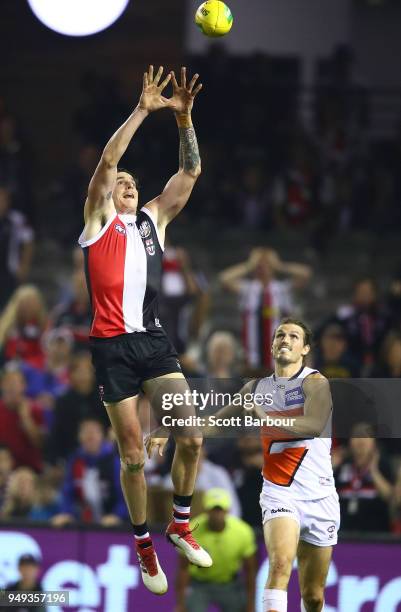 Jake Carlisle of the Saints drops a mark in the final seconds of the match during the round five AFL match between the St Kilda Saints and the...