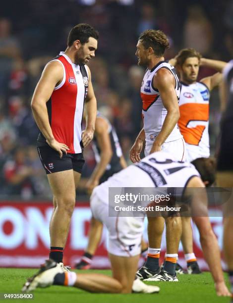 Paddy McCartin of the Saints reacts after the siren sounded after the match finished in a draw during the match during the round five AFL match...