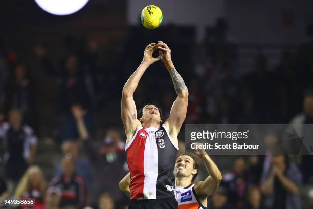 Jake Carlisle of the Saints drops a mark in the final seconds of the match during the round five AFL match between the St Kilda Saints and the...