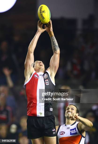 Jake Carlisle of the Saints drops a mark in the final seconds of the match which resulted in a draw during the round five AFL match between the St...