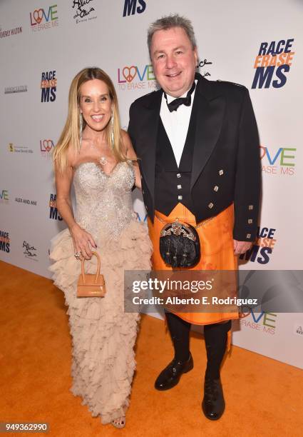 Kara Alloway and Graham Alloway attend the 25th Annual Race To Erase MS Gala at The Beverly Hilton Hotel on April 20, 2018 in Beverly Hills,...