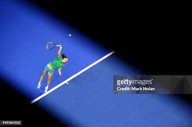 Samantha Stosur of Australia practices during a training session ahead of the World Group Play-Off Fed Cup tie between Australia and the Netherlands...