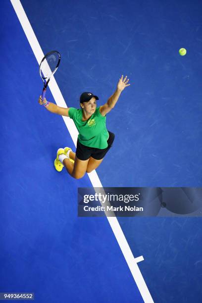 Ashleigh Barty of Australia practices during a training session ahead of the World Group Play-Off Fed Cup tie between Australia and the Netherlands...