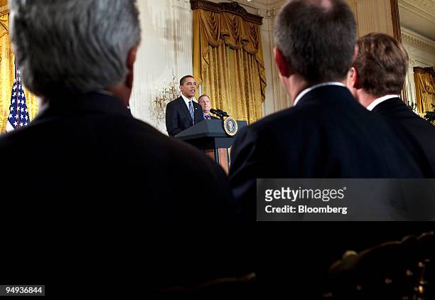 Business executives listen as U.S. President Barack Obama speaks in the East Room of the White House in Washington, D.C., U.S., on Wednesday, Jan....