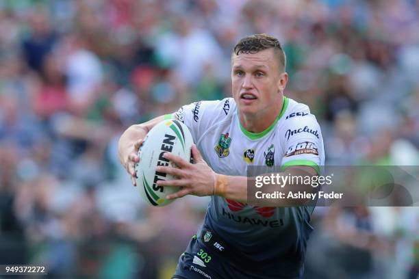 Jack Wighton of the Raiders in action during the round seven NRL match between the South Sydney Rabbitohs and the Canberra Raiders at Central Coast...