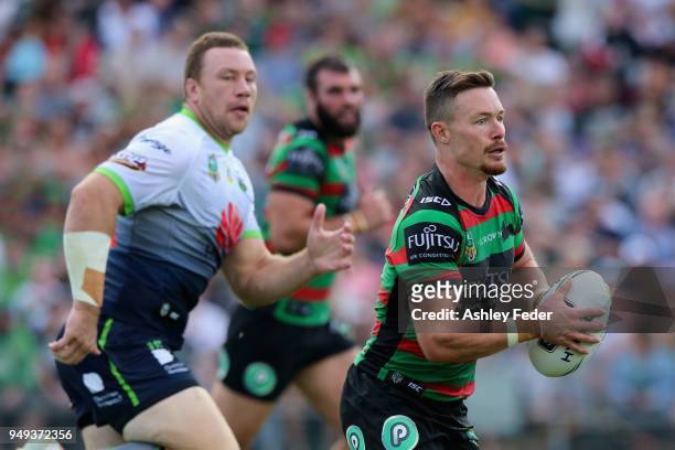 Damien Cook of the Rabbitohs in action during the round seven NRL match between the South Sydney Rabbitohs and the Canberra Raiders at Central Coast...