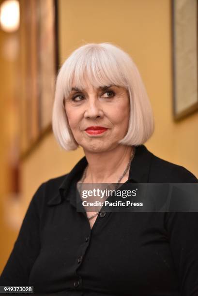 Italian actress Pia Engleberth during the presentation to the press of the theatrical show "Viktor und Viktoria" at the Teatro Augusteo.