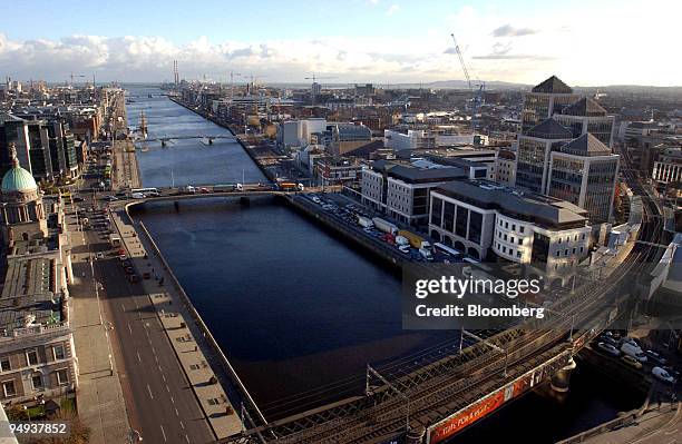 The city centre and the River Liffey is viewed across Dublin's skyline, in Dublin, Ireland, on Monday, Nov. 28, 2005. Ireland is suffering the worst...