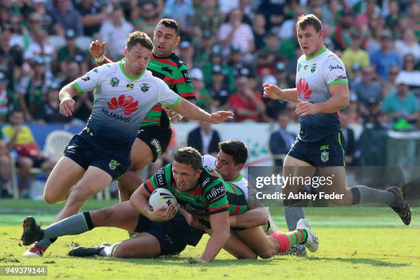 Sam Burgess of the Rabbitohs in action during the round seven NRL match between the South Sydney Rabbitohs and the Canberra Raiders at Central Coast...