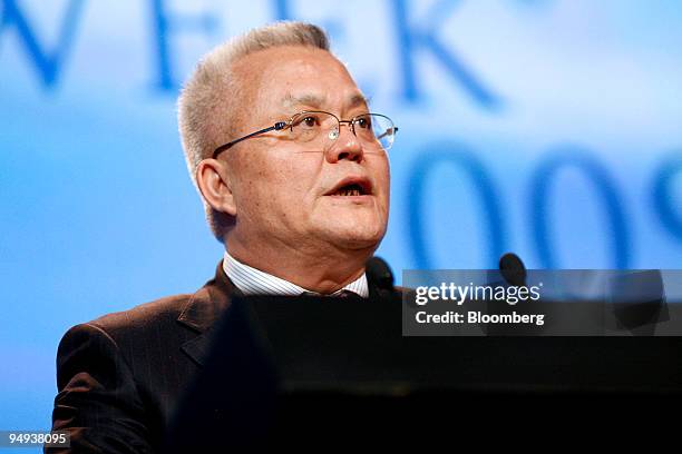 Zhou Jiping, vice president of China National Petroleum Corp. , parent of PetroChina Co., speaks during the Cambridge Energy Research Associates...