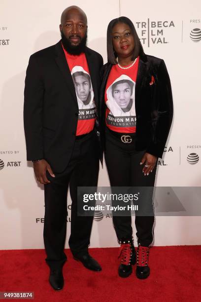 Tracy Martin and Sybrina Fulton attends the premiere of "Rest in Power: The Trayvon Martin Story" during the 2018 Tribeca Film Festival at BMCC on...