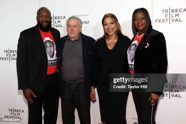 Tracy Martin, Robert De Niro, Grace Hightower, and Sybrina Fulton attend the premiere of "Rest in Power: The Trayvon Martin Story" during the 2018...