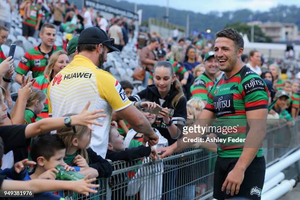 Sam Burgess after the game during the round seven NRL match between the South Sydney Rabbitohs and the Canberra Raiders at Central Coast Stadium on...