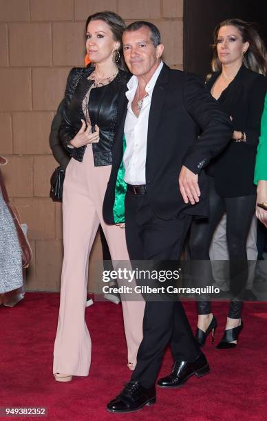 Actor Antonio Banderas & Girlfriend Nicole Kempel arriving to the National Geographic premiere screening of 'Genius: Picasso' during the 2018 Tribeca...