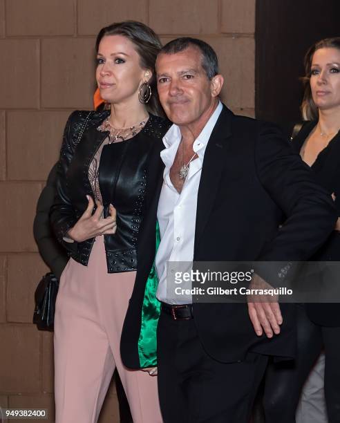 Actor Antonio Banderas & Girlfriend Nicole Kempel arriving to the National Geographic premiere screening of 'Genius: Picasso' during the 2018 Tribeca...