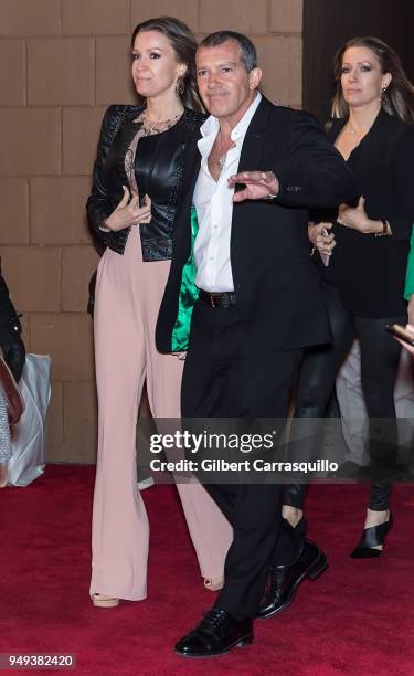 Actor Antonio Banderas & Girlfriend Nicole Kempel arriving to the National Geographic premiere screening of 'Genius: Picasso' during the 2018 Tribeca...